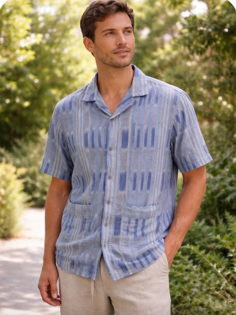 Without Walls Men's Blue Striped Casual Shirt